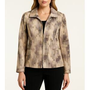 Chico’s Elegant Print Petra Jacket Ivory Purple Gray Size 2 (L/12)